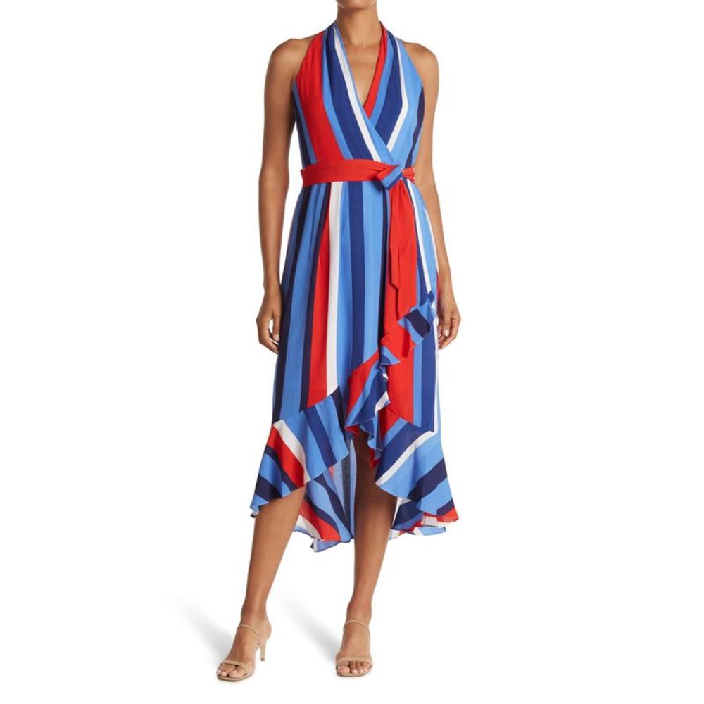 INC DRESS Womens Blue Tie-waist Keyhole-back Sleeveless Maxi Hi-Lo Dress 16